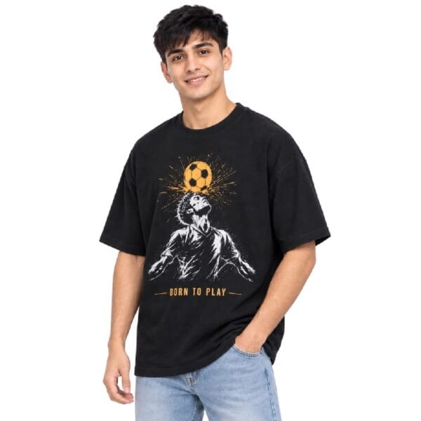 Man wearing a Sportlux Plus black football graphic t-shirt